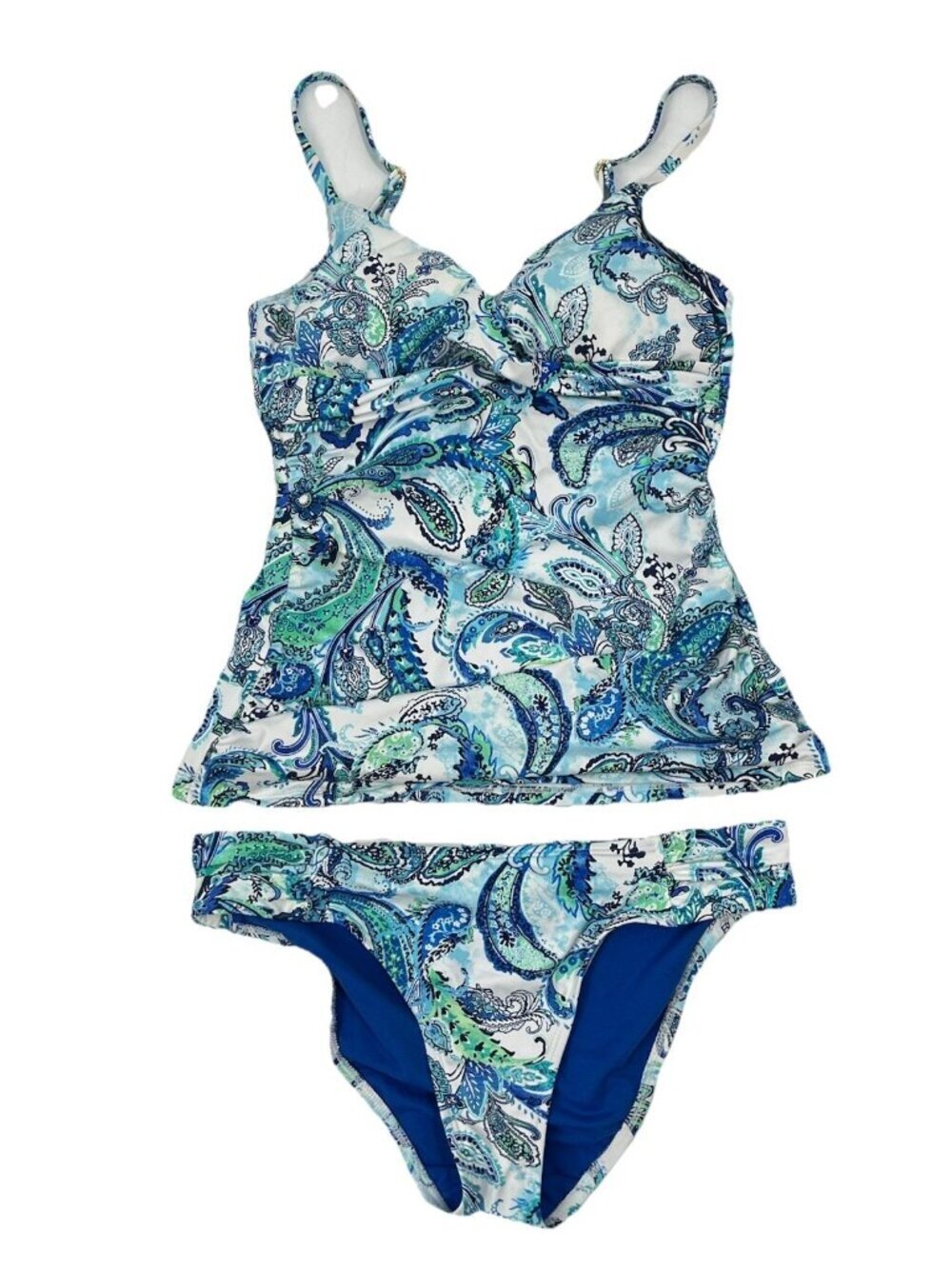 Ralph Lauren Blue Paisley Tankini Swimsuit Sz 6 Coastal Chic Resort Beachy
